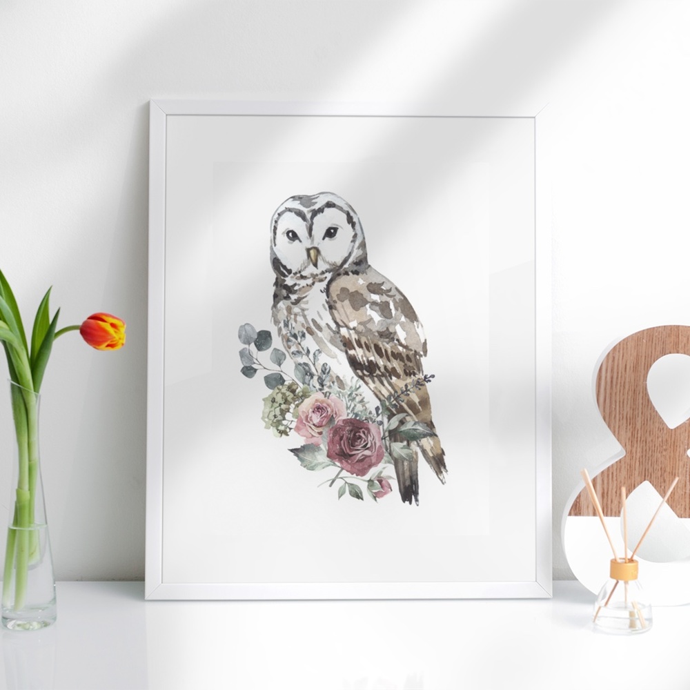 Owl Watercolor Illustration Wall Art Print Poster Portrait Unframed - Picture 5 of 17